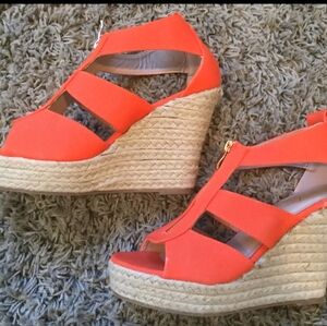 Orange Espadrille Wedge Sandals